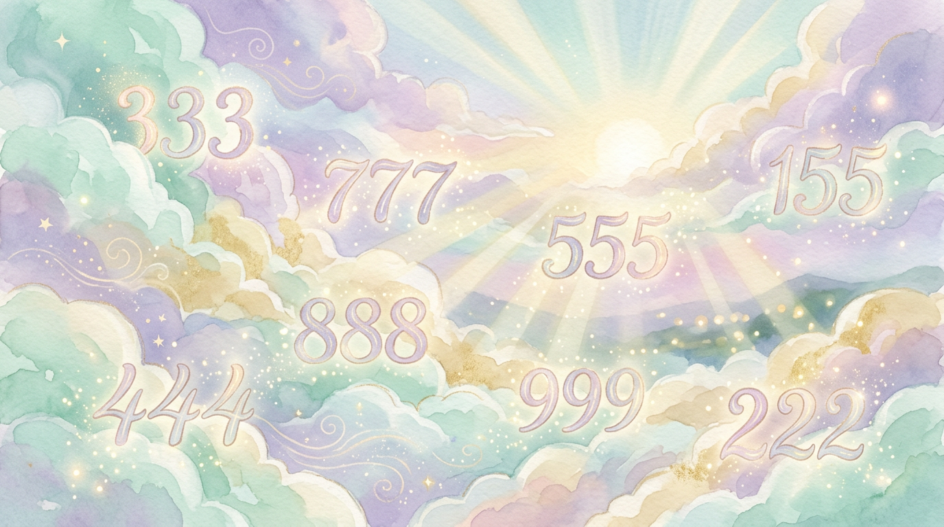 A soft, dreamy illustration of triple-digit numbers floating among pastel clouds and gentle light rays, no text visible