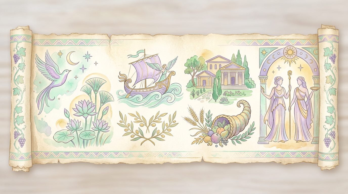 An illustrated ancient scroll with dream imagery, referencing the interpretive tradition of Artemidorus of Daldis's Oneirocritica (2nd century CE).