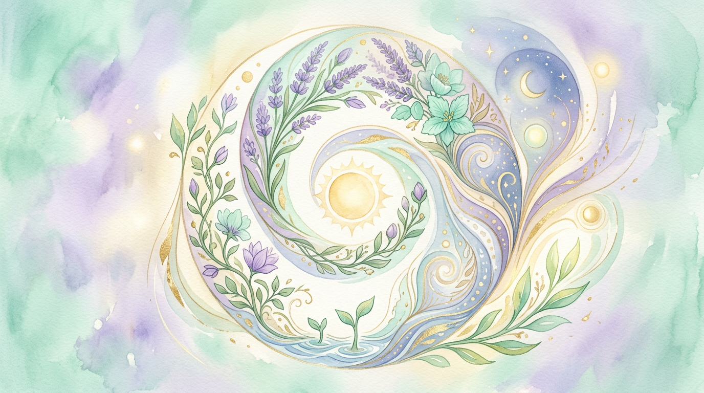 An abstract illustration of cyclical time and renewal, representing the Roman concept of a seven-year bodily and spiritual cycle noted in the historical record.