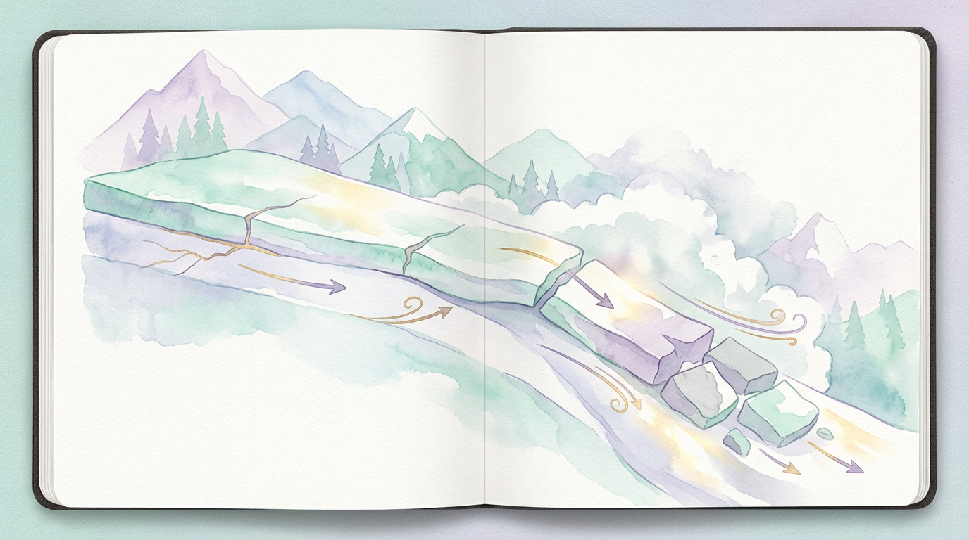 A diagram illustrating how a slab avalanche releases from a slope, as modeled in Gaume and Puzrin's 2021 study published in Communications Earth & Environment 2, 10.