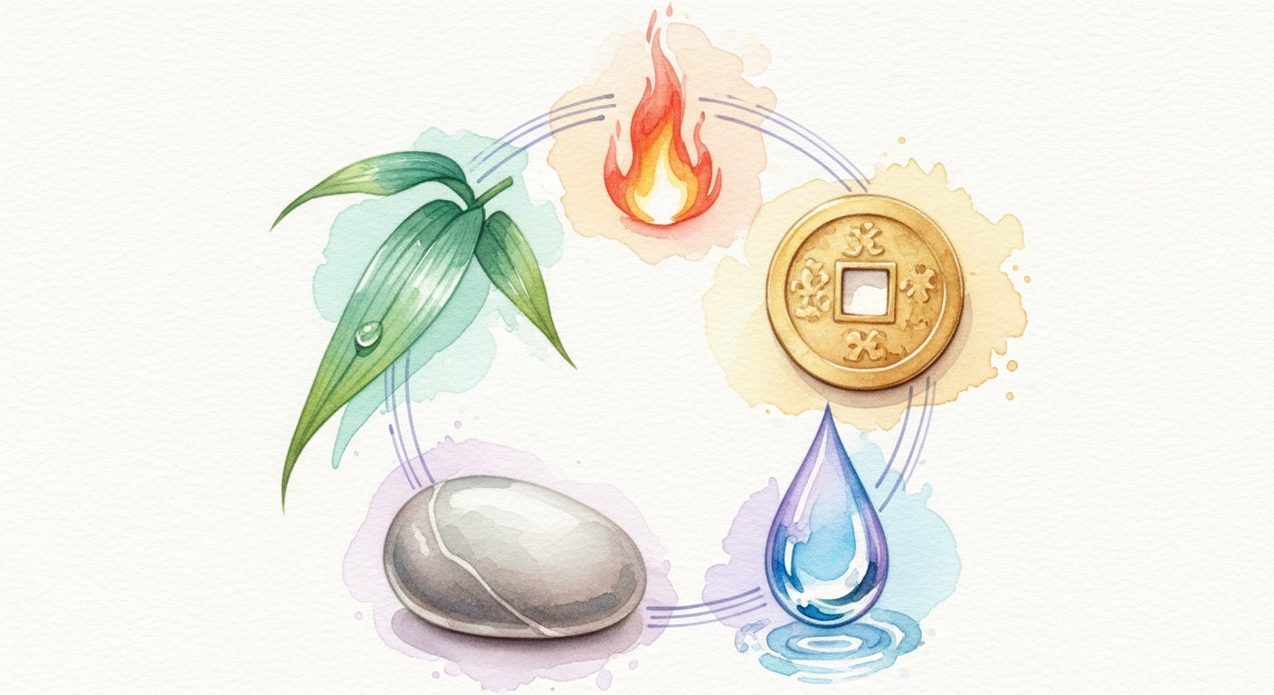 Chinese BaZi weighs two charts through the Five Elements — wood, fire, earth, metal, water.