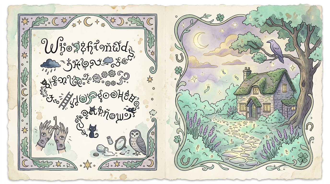 A whimsical illustrated dictionary entry for a very long, unreadable word, nodding to folklorist Donald Dossey's naming of paraskevidekatriaphobia — the fear of Friday the 13th.
