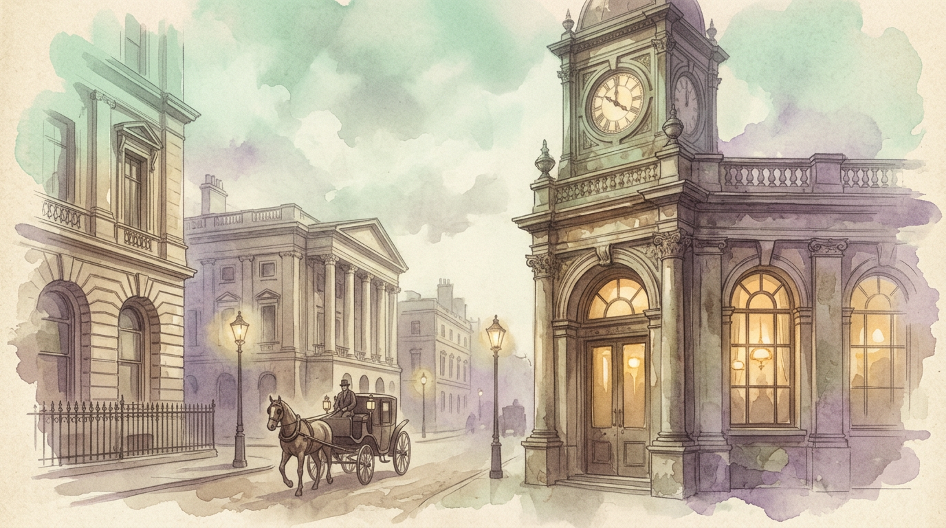 An atmospheric illustration evoking early 20th-century print culture — pulpy, dramatic, sepia-toned — referencing the era of Thomas W. Lawson's 1907 novel Friday, the Thirteenth.