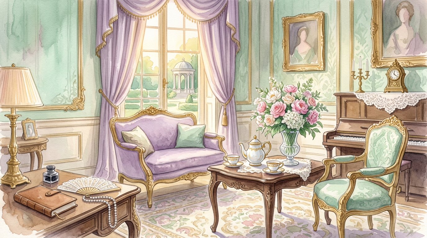 An illustration of an opulent early 20th-century American socialite lifestyle, evoking the documented 1911 sale era described by the Smithsonian.