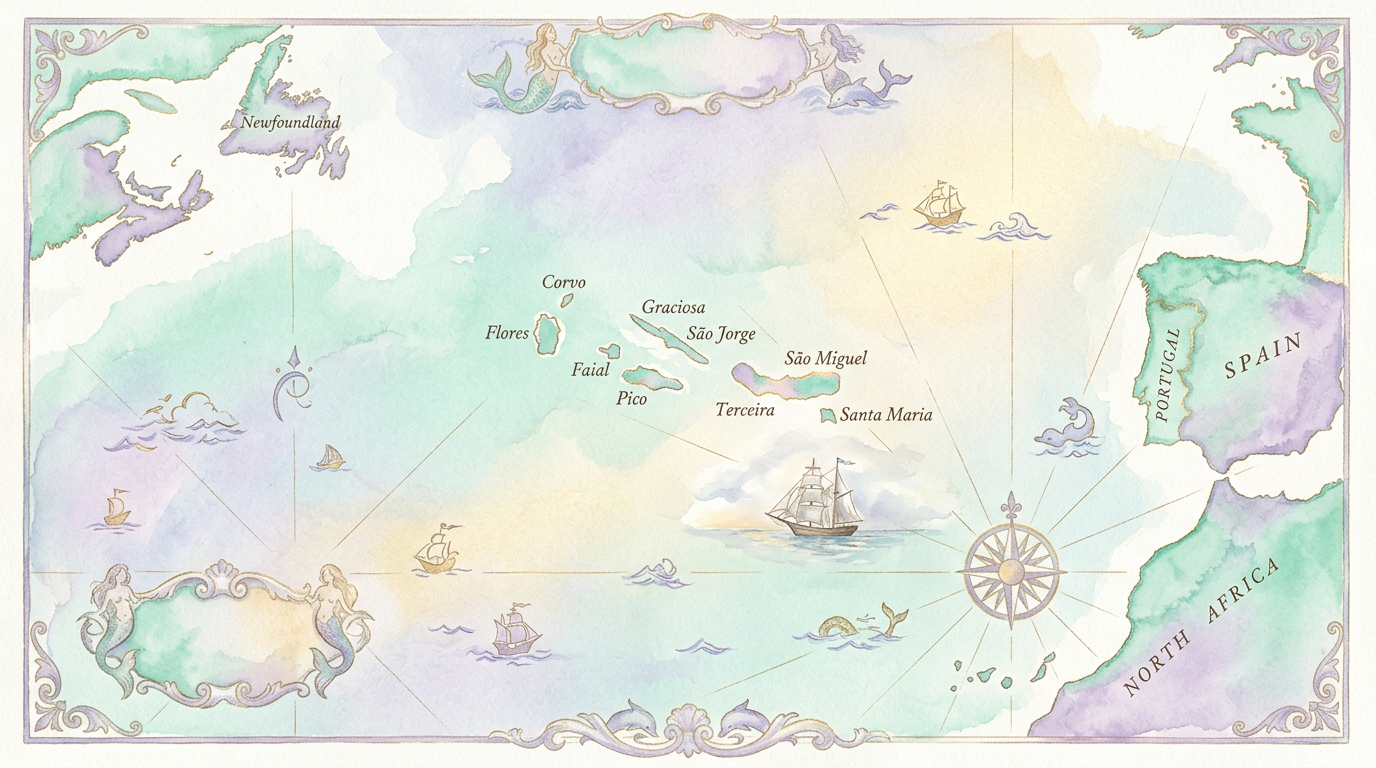 A historical map of the Atlantic Ocean near the Azores, where the Mary Celeste was discovered adrift on December 5, 1872, according to Encyclopaedia Britannica.