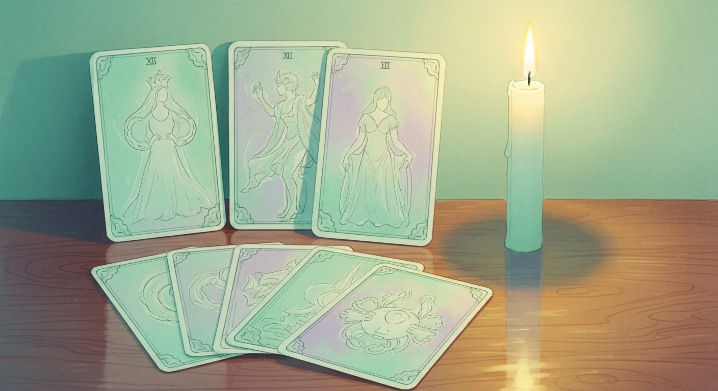 Tarot cards arranged by candlelight — according to Michael Dummett's research, the deck started as an Italian card game before becoming associated with divination in the 18th century.