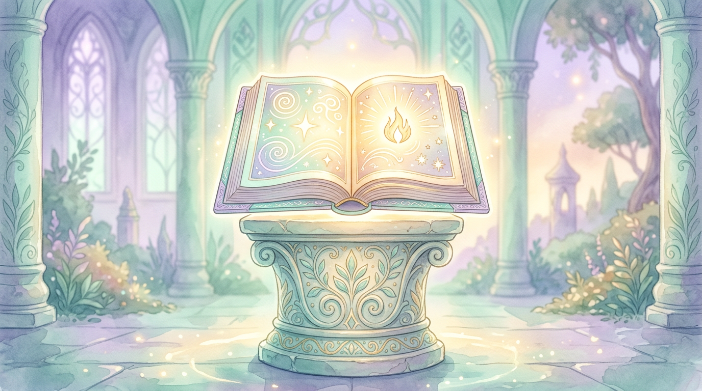 A stylized illustration of a glowing book on a pedestal, representing the documented 2006 publishing moment that mainstreamed the Law of Attraction.
