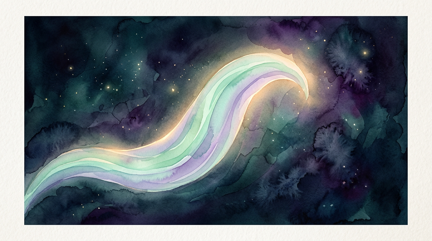 An abstract illustration of a rising wave or curve glowing softly in the dark, representing the body's cortisol rhythm in the early morning hours.