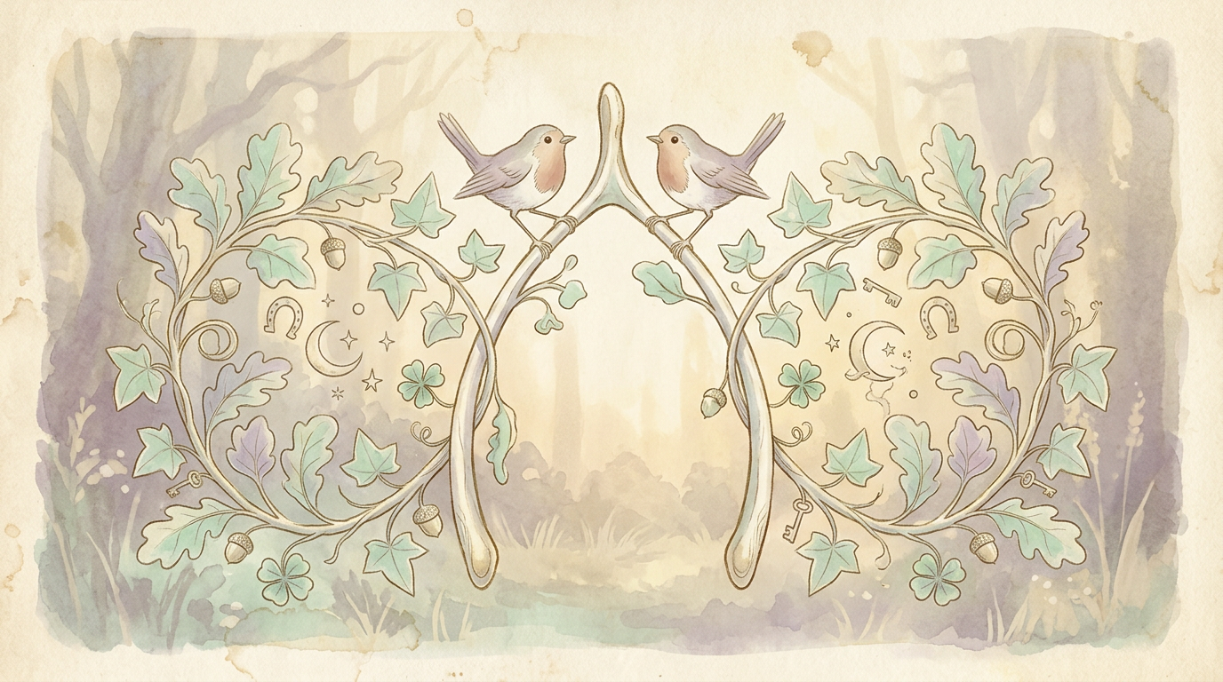 An illustrated vintage-style script rendering of the word merrythought, evoking 17th-century English language and folklore traditions.