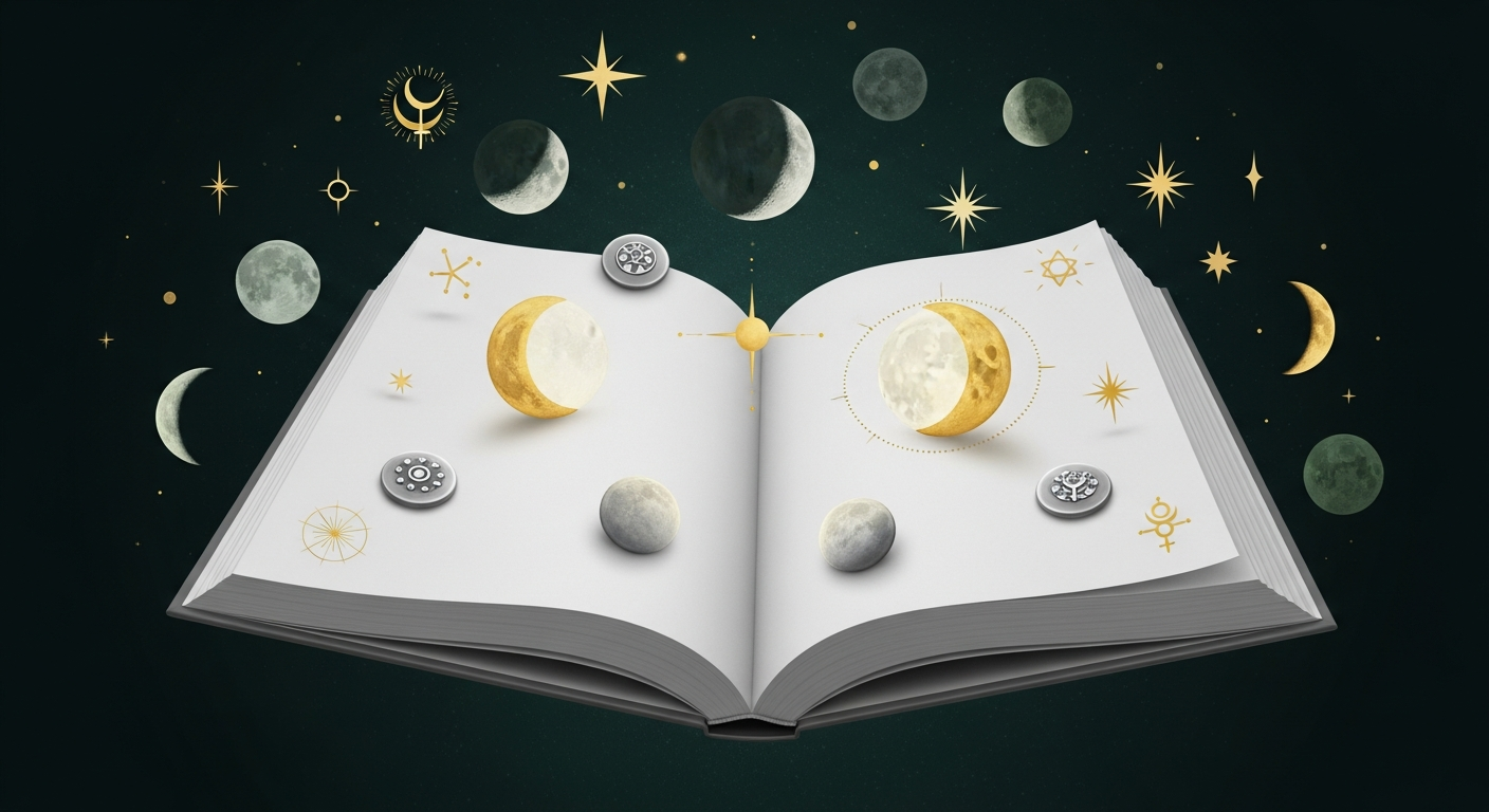 Ilustración conceptual de un libro abierto con símbolos lunares emergiendo de sus páginas, inspirada en la tesis del símbolo onírico desarrollada por Jung en El hombre y sus símbolos (1964).