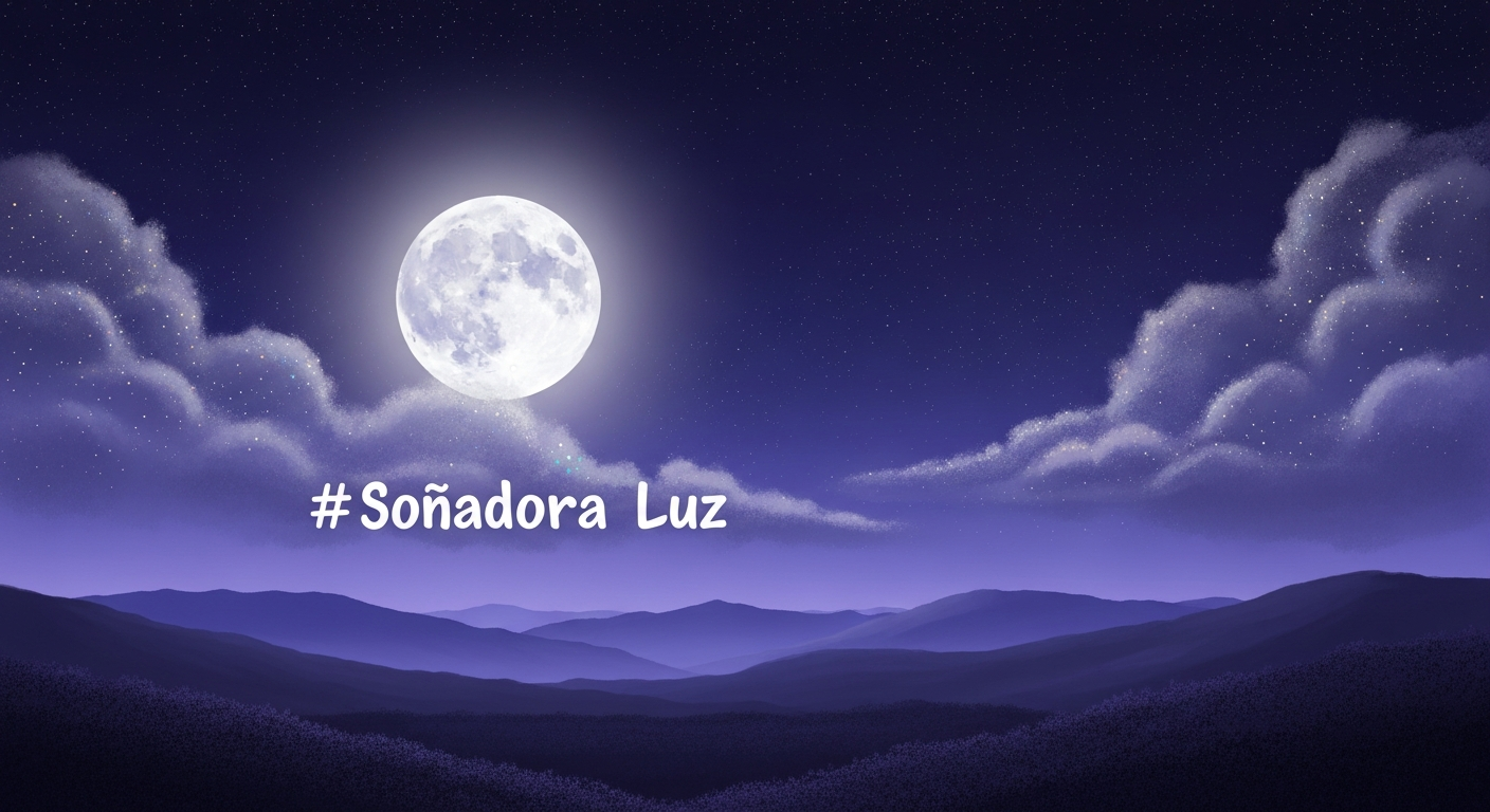 Ilustración onírica y serena de una luna llena brillante sobre un paisaje nocturno con nubes suaves y estrellas dispersas, sin texto ni personas reales