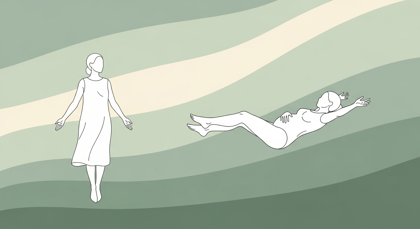 Ilustración minimalista que muestra dos siluetas: una planeando suavemente y otra en caída libre, representando los dos sueños típicos descritos por Freud en La interpretación de los sueños (1900).