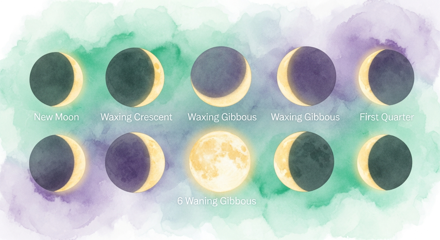 Schéma des huit phases du cycle lunaire, selon la mécanique décrite par la NASA (science.nasa.gov).