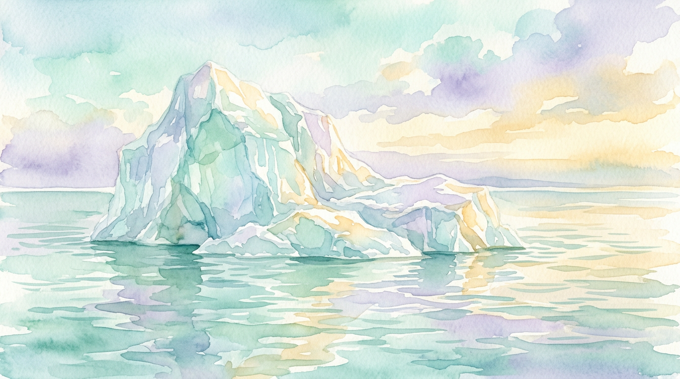 Ilustração de iceberg à deriva no Atlântico Norte — a hipótese publicada na Sky & Telescope sugere que marés extremas em janeiro de 1912 podem ter soltado icebergs do Ártico meses antes do naufrágio.