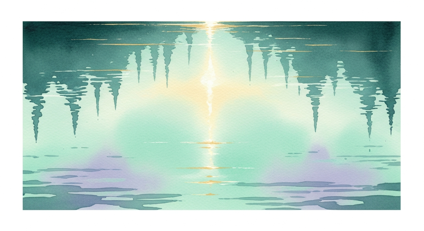 Ilustração de uma superfície d'água refletindo um céu noturno; elementos naturais como água estão entre os cenários mais frequentes nos sonhos, segundo Hall e Van de Castle (1966).