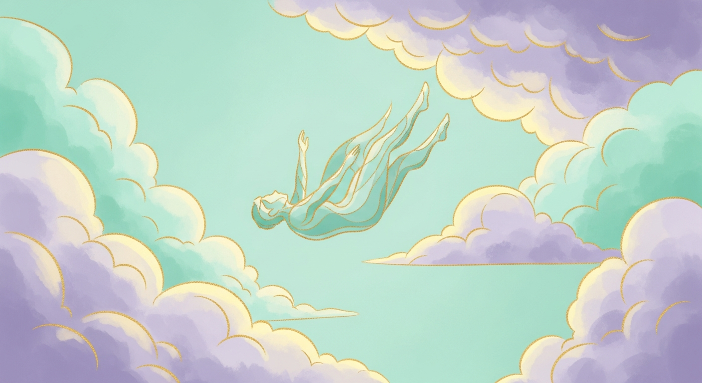 Ilustração de figura em queda livre entre nuvens, representando um dos sonhos típicos mais estudados da história.